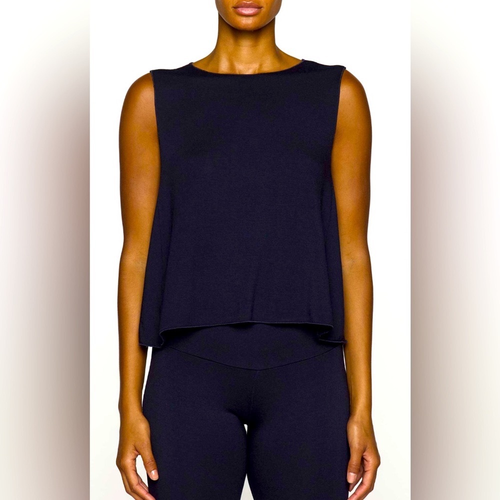 BLEUSALT Elegant Navy Sleeveless Swing Top